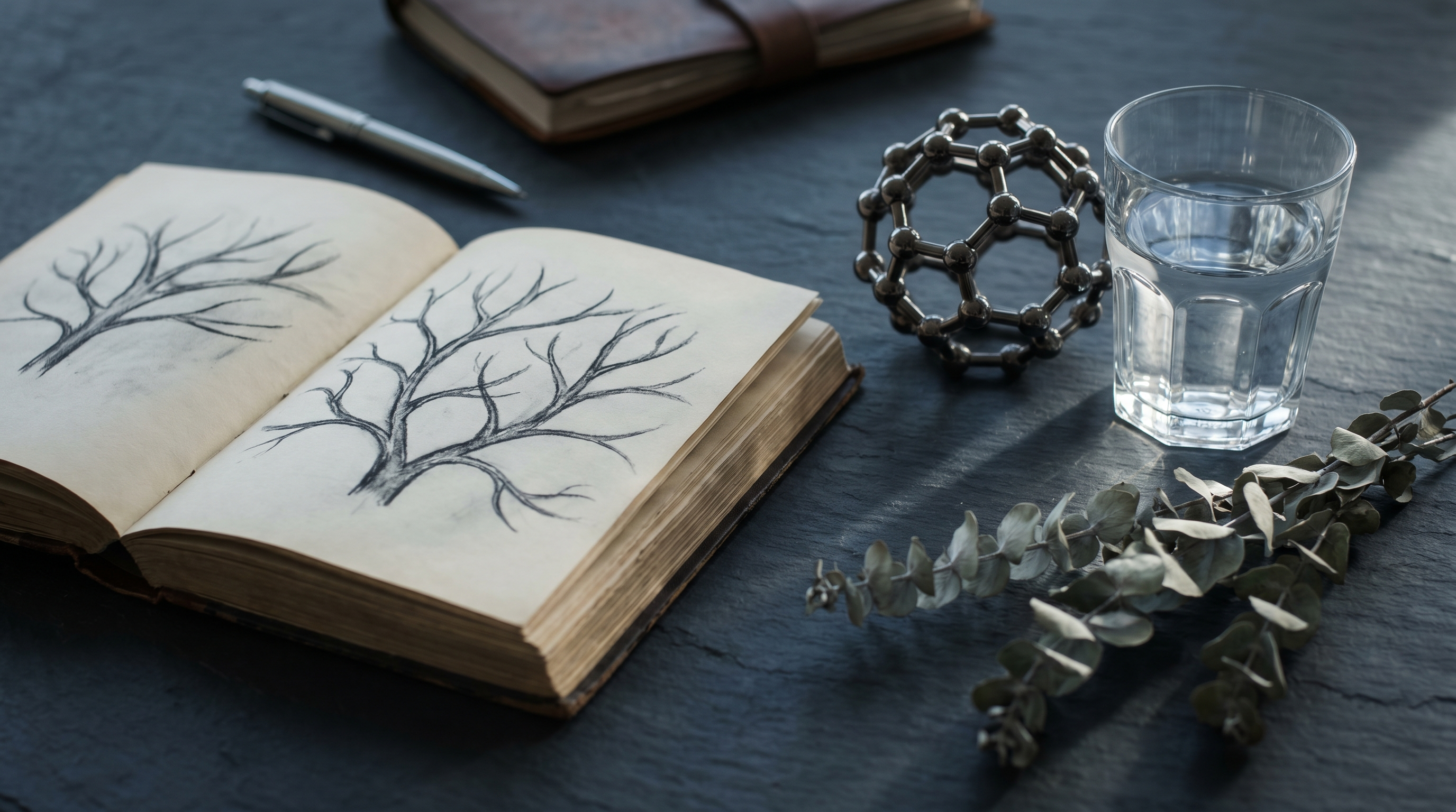PDE5 inhibitor mechanism research still life with journal and molecular model sildenafil tadalafil